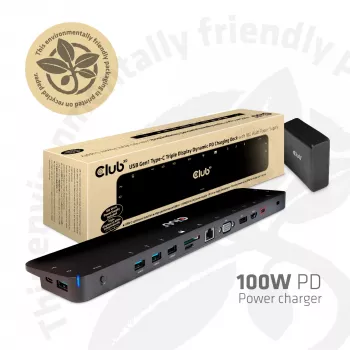CLUB3D USB Type C 3.2 Gen1 Triple Display Dynamic PD Charging Dock 100W PD Power Ladegerät
