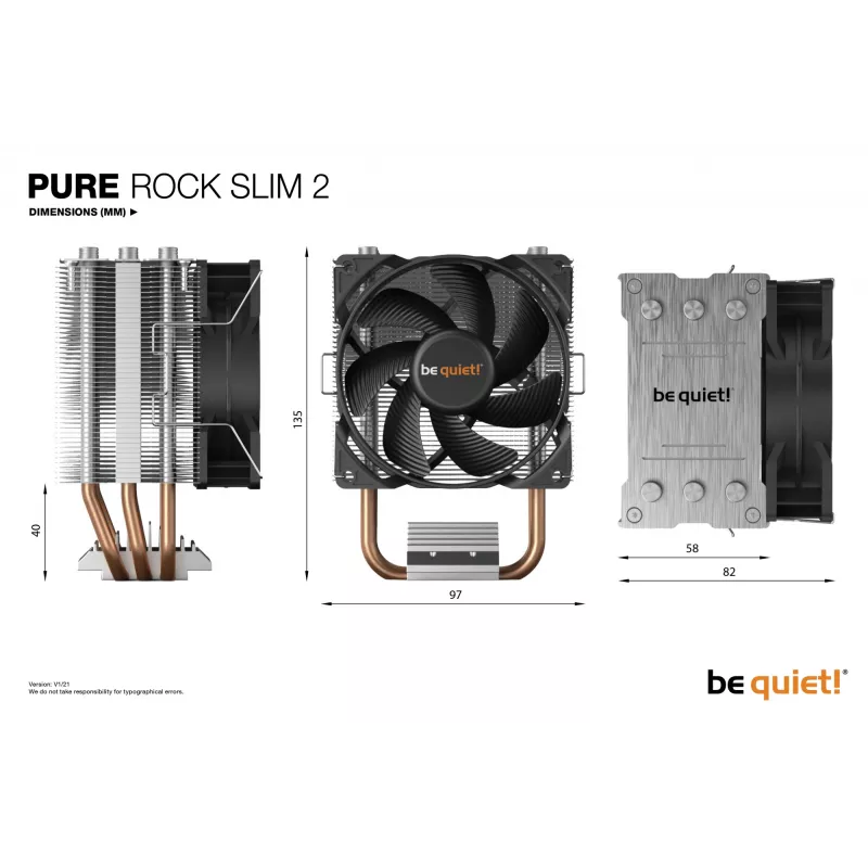 be quiet! PURE ROCK SLIM 2 Prozessorkühler 9,2 cm Silber 1 Stück