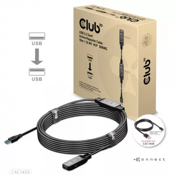 CLUB3D USB 3.2 Gen1 Aktives Repeater-Kabel 10 m / 32.8ft M/F 28AWG