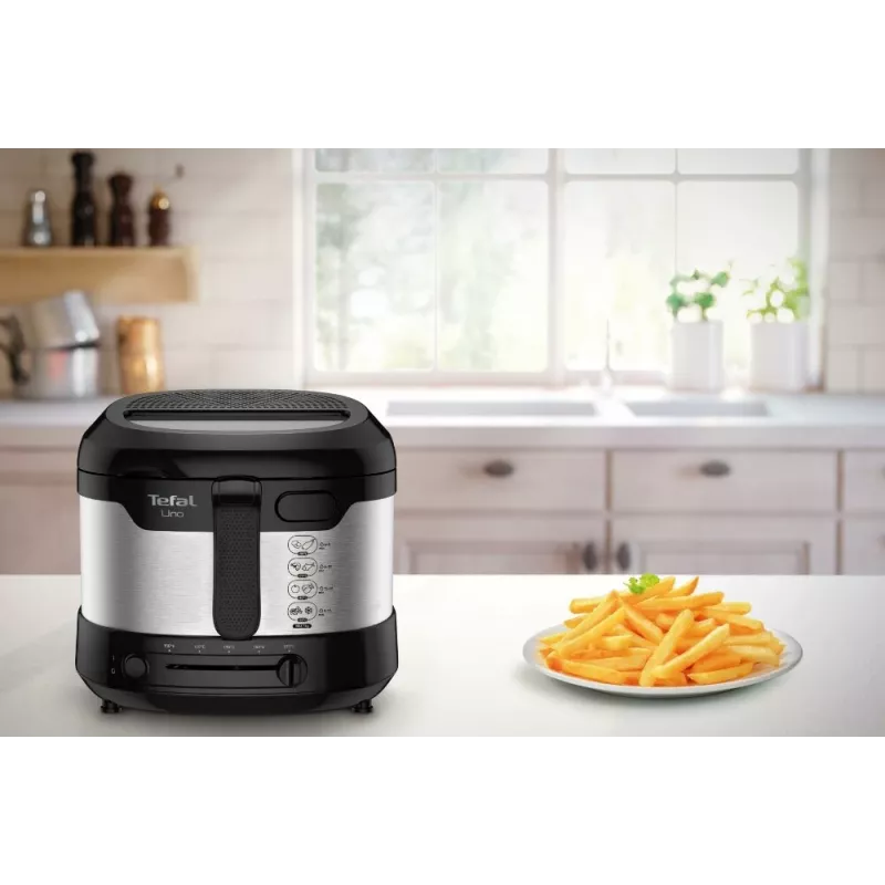 Tefal Uno FF215D Einzel-Fritteuse 1,8 L Standgerät 1600 W Fritteuse Schwarz, Edelstahl