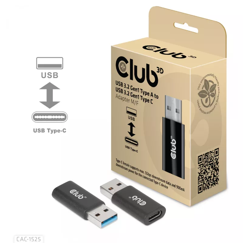 CLUB3D USB 3.2 Gen1 Typ A auf USB 3.2 Gen1 Type C Adapter M/F