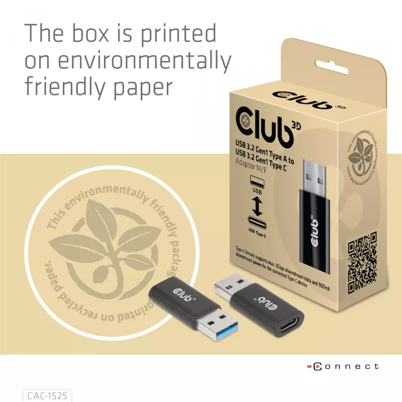 CLUB3D USB 3.2 Gen1 Typ A auf USB 3.2 Gen1 Type C Adapter M/F