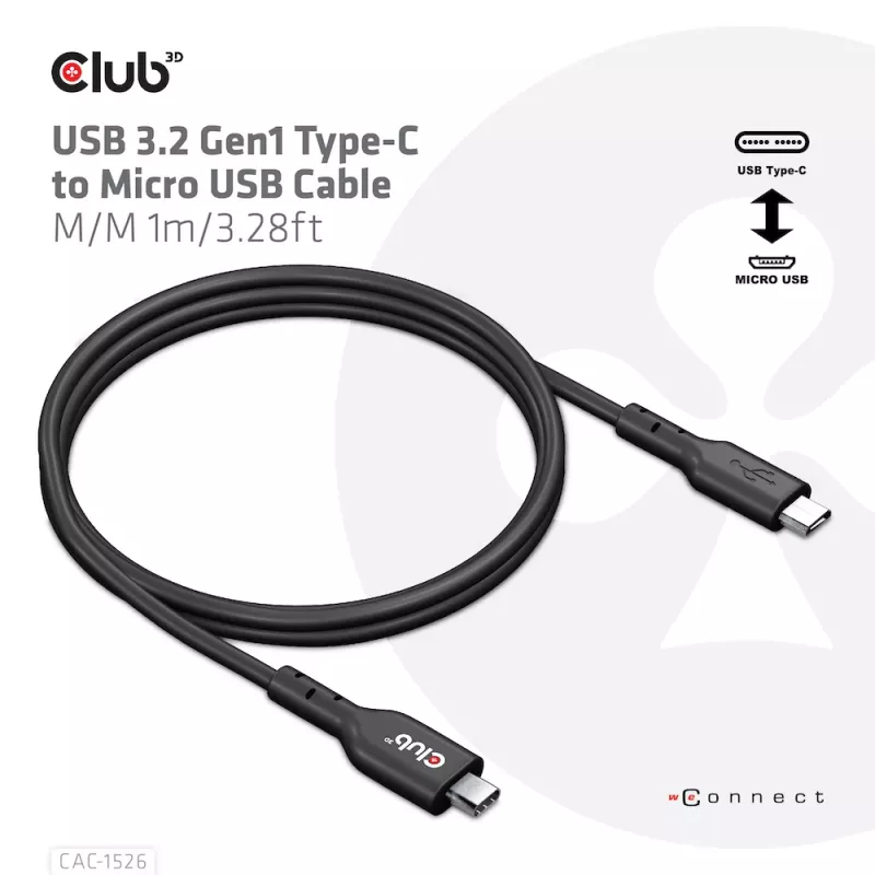 CLUB3D USB 3.2 Gen1 Typ-C-auf-Micro-USB-Kabel M/M 1 m / 3,28 ft