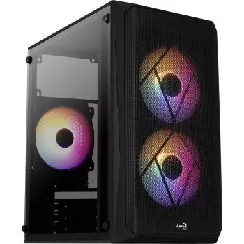 PC-Gehäuse AEROCOOL CS107V2 Mini Tower — Schwarz, microATX/Mini-ITX, 2x120mm Lüfter, 1x3,5 Zoll + 2x2,5 Zoll Einschübe
