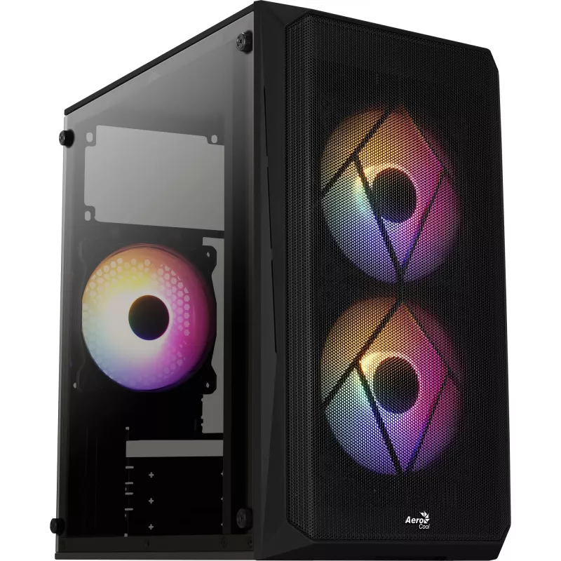 PC-Gehäuse AEROCOOL CS107V2 Mini Tower — Schwarz, microATX/Mini-ITX, 2x120mm Lüfter, 1x3,5 Zoll + 2x2,5 Zoll Einschübe