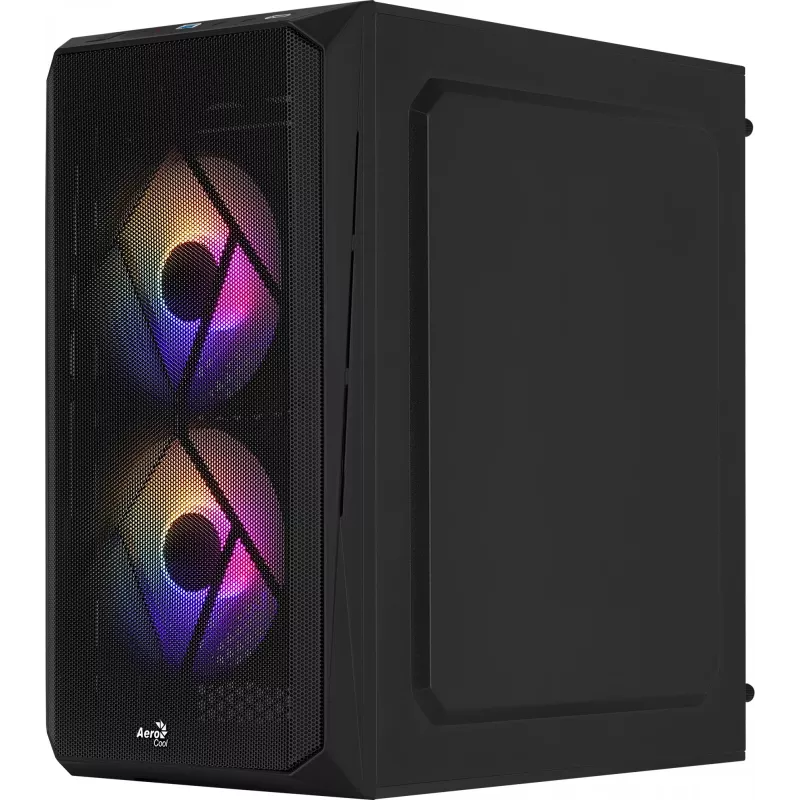 PC-Gehäuse AEROCOOL CS107V2 Mini Tower — Schwarz, microATX/Mini-ITX, 2x120mm Lüfter, 1x3,5 Zoll + 2x2,5 Zoll Einschübe