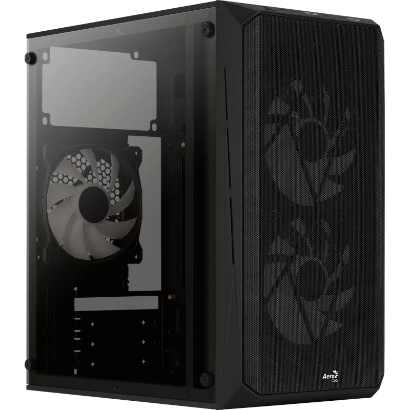 PC-Gehäuse AEROCOOL CS107V2 Mini Tower — Schwarz, microATX/Mini-ITX, 2x120mm Lüfter, 1x3,5 Zoll + 2x2,5 Zoll Einschübe