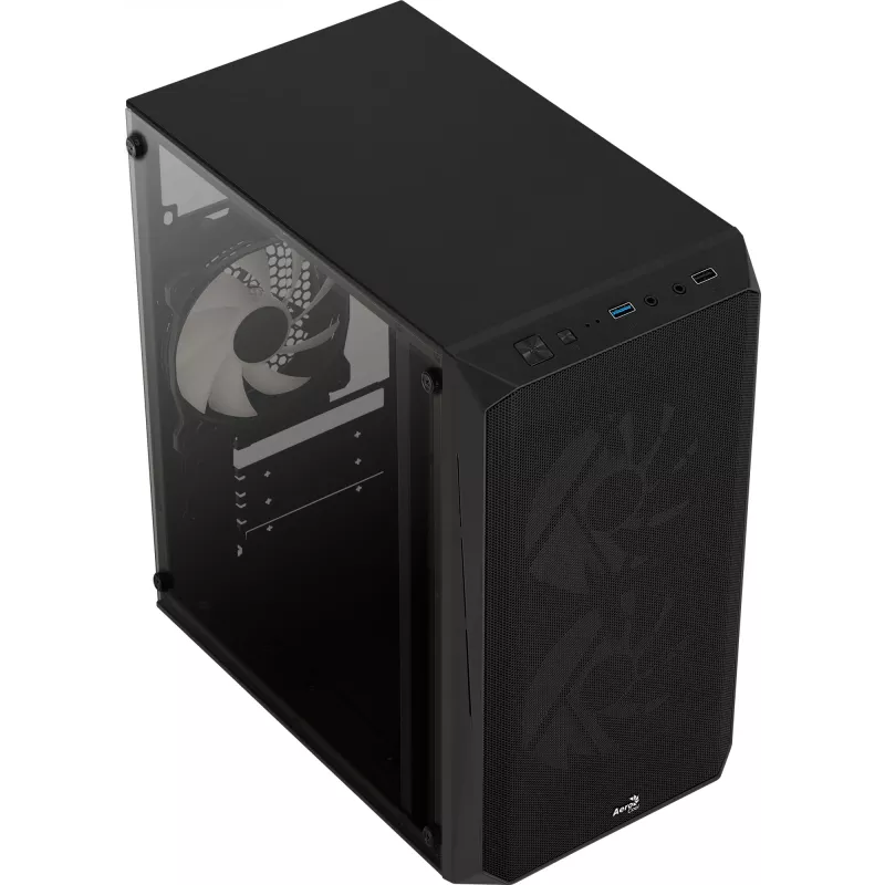 PC-Gehäuse AEROCOOL CS107V2 Mini Tower — Schwarz, microATX/Mini-ITX, 2x120mm Lüfter, 1x3,5 Zoll + 2x2,5 Zoll Einschübe