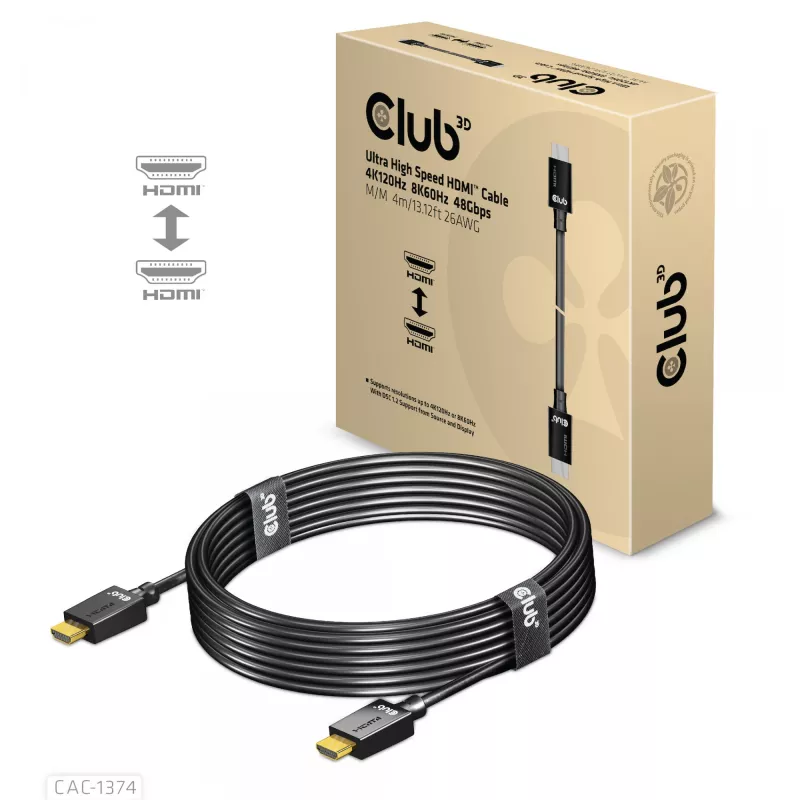 CLUB3D Ultra High Speed HDMI™ 4K120Hz, 8K60Hz Kabel 48Gbps M/M 4 m/13,12ft 26AWG