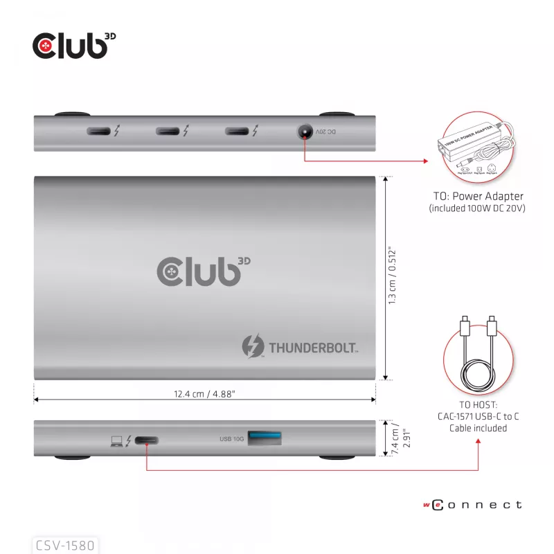 CLUB3D Zertifizierter Thunderbolt™4 Portabler 5-in-1 Hub mit Smart Power