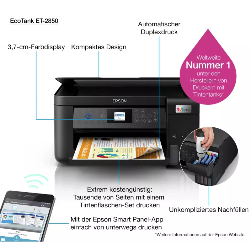 Epson EcoTank ET-2850 A4 Multifunktions-WLAN-Tintentankdrucker