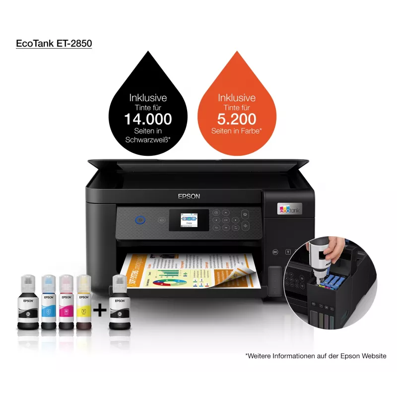 Epson EcoTank ET-2850 A4 Multifunktions-WLAN-Tintentankdrucker