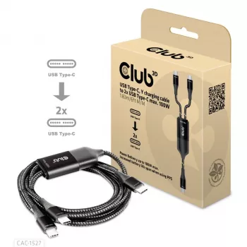 CLUB3D USB Type-C, Y-Ladekabel auf 2x USB Type-C, max. 100W, 1,83m/6ft M/M