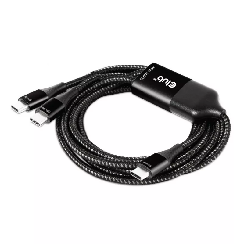 CLUB3D USB Type-C, Y-Ladekabel auf 2x USB Type-C, max. 100W, 1,83m/6ft M/M
