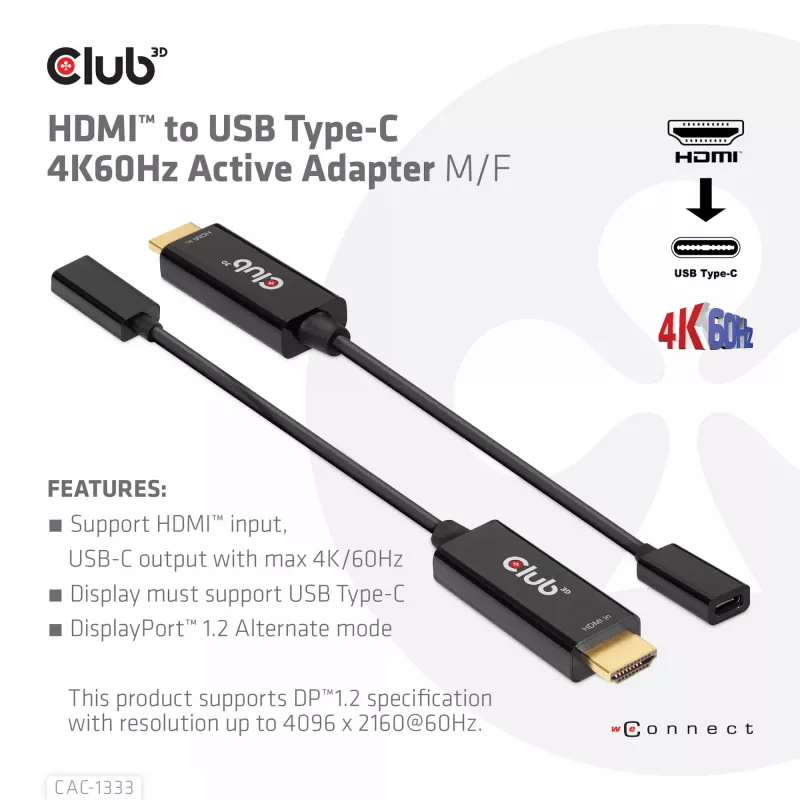 CLUB3D HDMI auf USB Typ-C aktiver Adapter 4K60Hz M/F