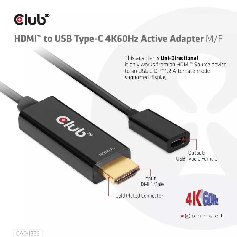 CLUB3D HDMI auf USB Typ-C aktiver Adapter 4K60Hz M/F