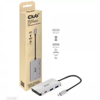 CLUB3D USB Gen2 Type-C PD-Lade-Hub auf 2x Type-C 10G-Ports und 2x USB Type-A 10G-Ports