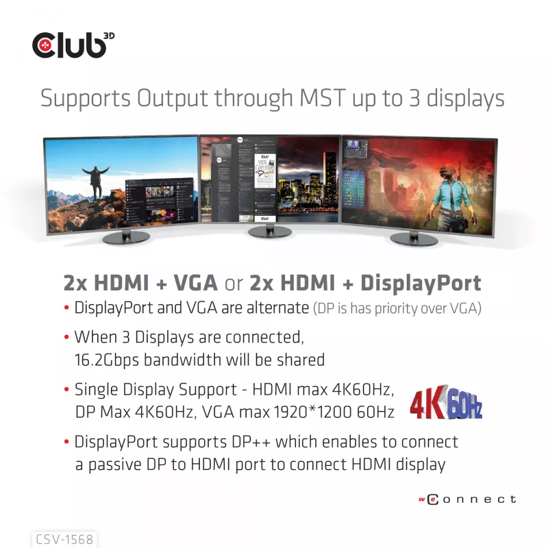 Docking Station CLUB3D CSV-1568 Metallgehäuse USB Gen2 Type-C USB Gen2 Type-A HDMI DP VGA RJ45 120W