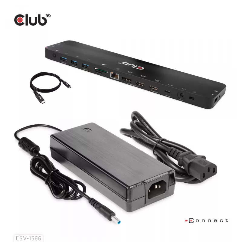 CLUB3D USB Gen1 Type-C Triple Display DP Alt Mode Displaylink Dynamic PD Charging Dock mit 120-Watt-Netzteil