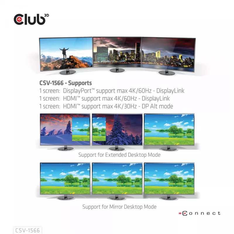 CLUB3D USB Gen1 Type-C Triple Display DP Alt Mode Displaylink Dynamic PD Charging Dock mit 120-Watt-Netzteil