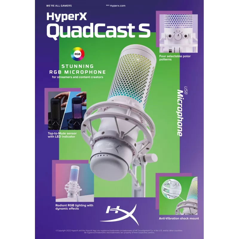 HyperX QuadCast S - USB-Mikrofon (Schwarz-Grau) - RGB-Beleuchtung