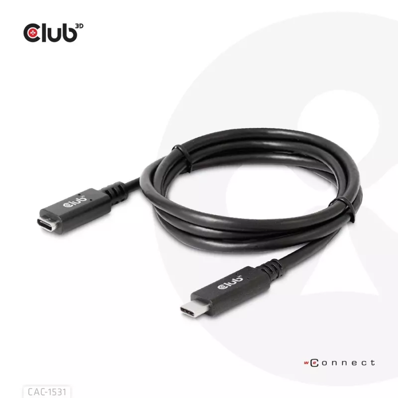 USB Gen1 Typ-C-Verlängerungskabel CLUB3D CAC-1531, 1 m, USB-C Stecker auf 2× USB-C Buchse, 5 Gbps, 60 W PD, 4K@60Hz