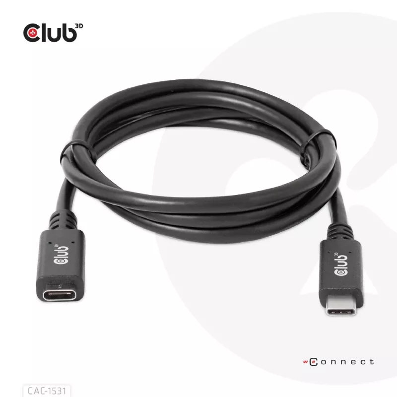 USB Gen1 Typ-C-Verlängerungskabel CLUB3D CAC-1531, 1 m, USB-C Stecker auf 2× USB-C Buchse, 5 Gbps, 60 W PD, 4K@60Hz