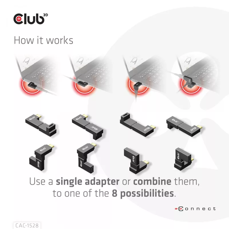 USB Typ-C Gen2 abgewinkeltes Adapter-Set, 2 Stück CLUB3D CAC-1528 — USB-C auf USB-C, unterstützt 4K@120Hz