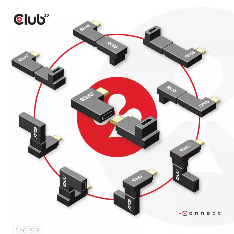 USB Typ-C Gen2 abgewinkeltes Adapter-Set, 2 Stück CLUB3D CAC-1528 — USB-C auf USB-C, unterstützt 4K@120Hz