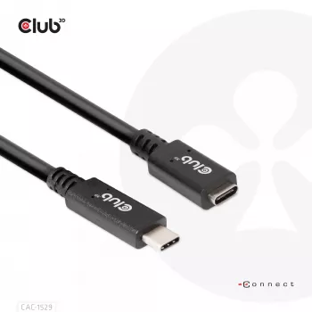 CLUB3D USB Gen1 Type-C Verlängerungskabel 5 Gbit/s 60 W (20 V/3 A) 4K60Hz M/F 2 m/6,56 ft