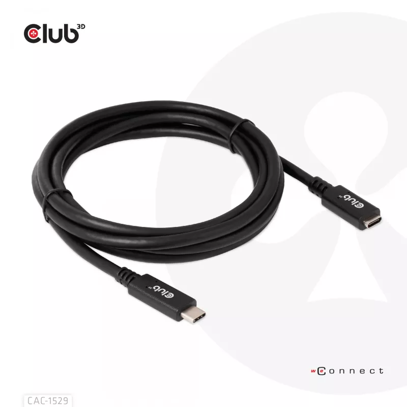 CLUB3D USB Gen1 Type-C Verlängerungskabel 5 Gbit/s 60 W (20 V/3 A) 4K60Hz M/F 2 m/6,56 ft
