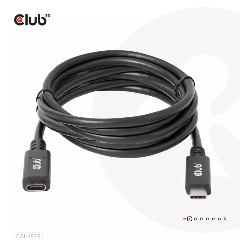 CLUB3D USB Gen1 Type-C Verlängerungskabel 5 Gbit/s 60 W (20 V/3 A) 4K60Hz M/F 2 m/6,56 ft