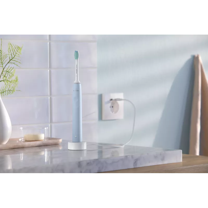 Elektrische Schallzahnbürste Philips HX3651/12 — sanfter Modus, integrierter Li‑Ion-Akku, 1 Bürstenkopf, weiß/blau