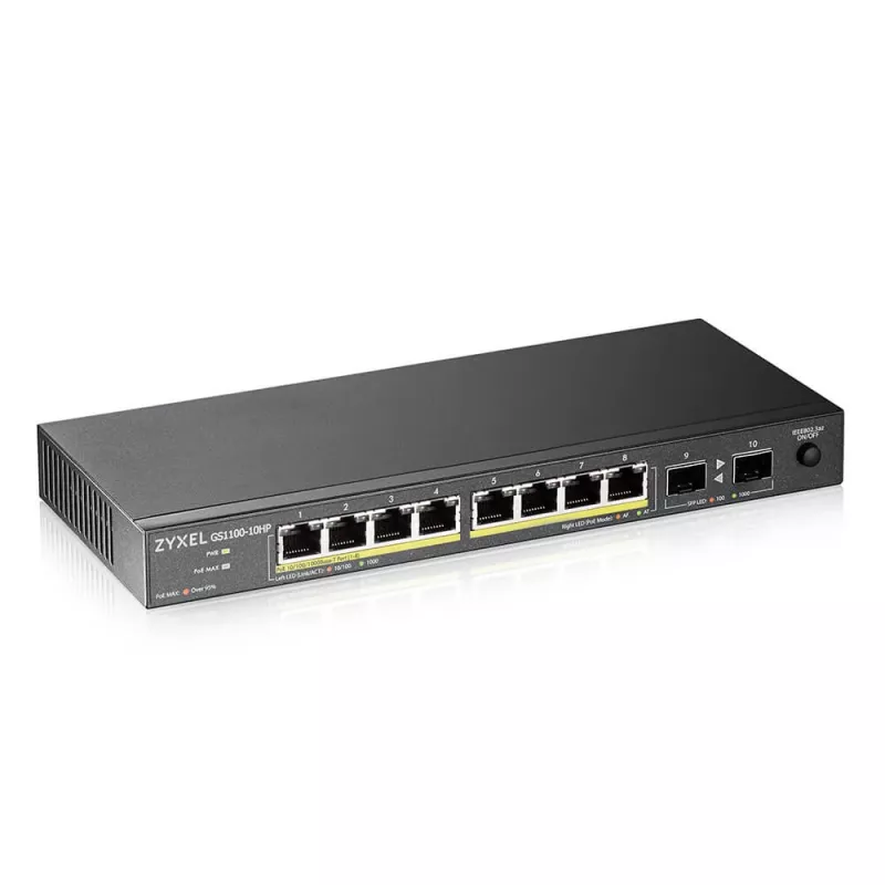 Zyxel GS1100-10HP v2 Unmanaged Gigabit Ethernet (10/100/1000) Power over Ethernet (PoE) Schwarz