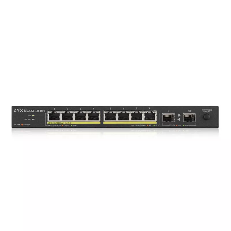 Zyxel GS1100-10HP v2 Unmanaged Gigabit Ethernet (10/100/1000) Power over Ethernet (PoE) Schwarz