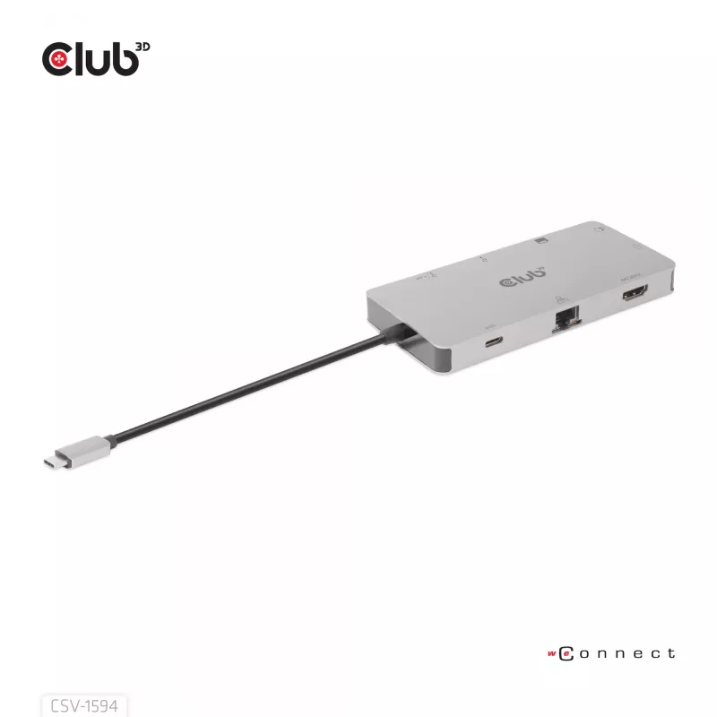 CLUB3D USB Gen1 Type-C 9-in-1-Hub mit HDMI, VGA, 2x USB Gen1 Type-A, RJ45, SD/Micro SD-Kartensteckplätzen und USB Gen1 Type-C-Buchse