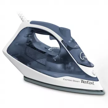 Tefal Express Steam FV2837 Trocken- und Dampfbügeleisen mit Cerilium-Bügelsohle 2400 W Blau, Grau, Weiß