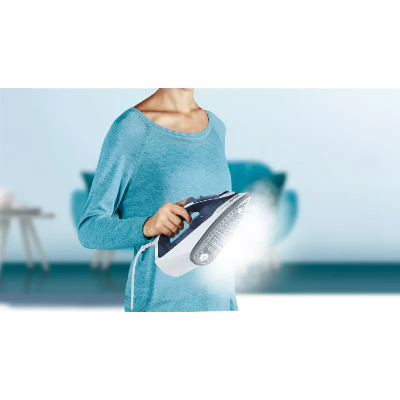 Tefal Express Steam FV2837 Trocken- und Dampfbügeleisen mit Cerilium-Bügelsohle 2400 W Blau, Grau, Weiß