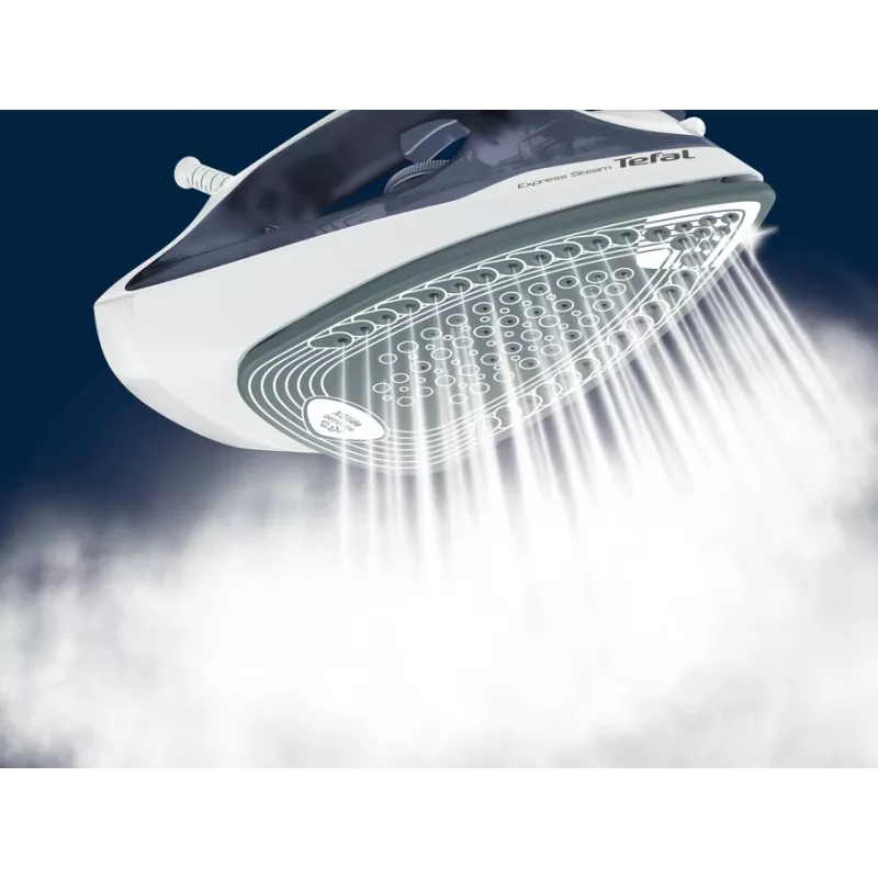 Tefal Express Steam FV2837 Trocken- und Dampfbügeleisen mit Cerilium-Bügelsohle 2400 W Blau, Grau, Weiß