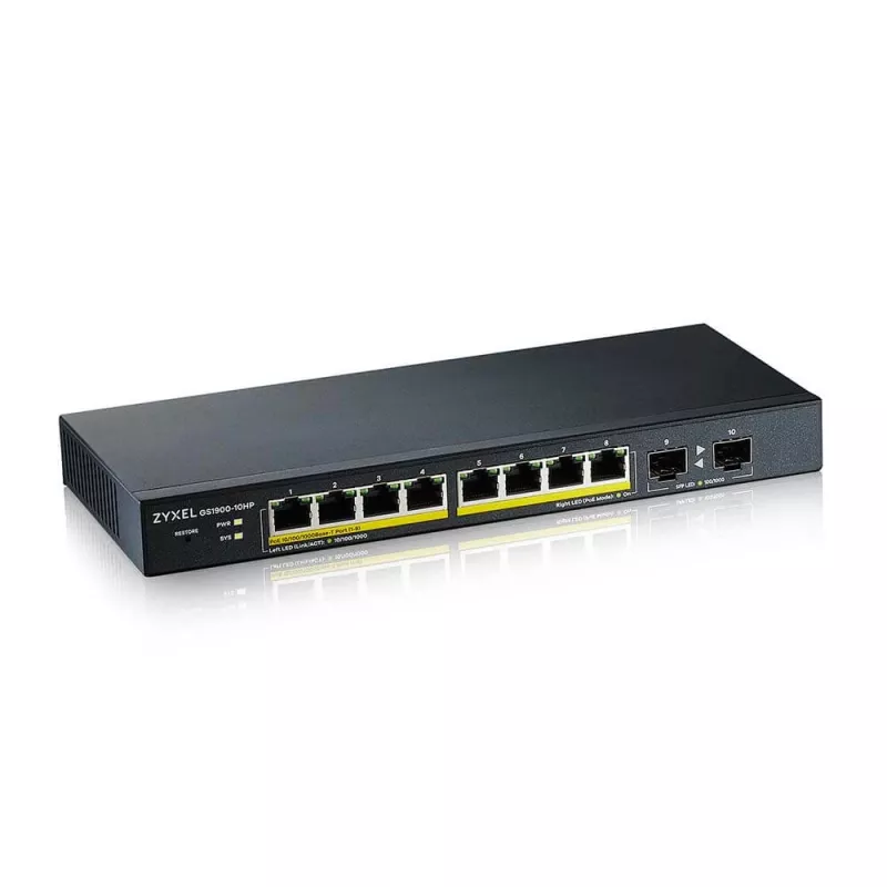 Zyxel GS1900-10HP Managed L2 Gigabit Ethernet (10/100/1000) Power over Ethernet (PoE) Schwarz