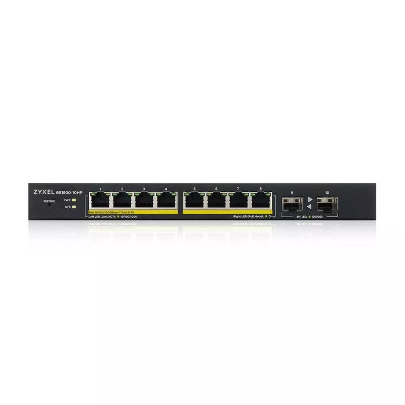 Zyxel GS1900-10HP Managed L2 Gigabit Ethernet (10/100/1000) Power over Ethernet (PoE) Schwarz