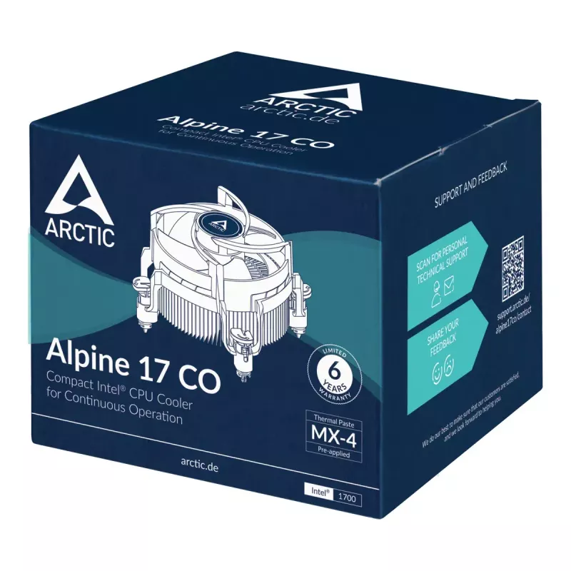 ARCTIC Alpine 17 CO Prozessor-Luftkühler 9,2 cm Schwarz, Silber 1 Stück
