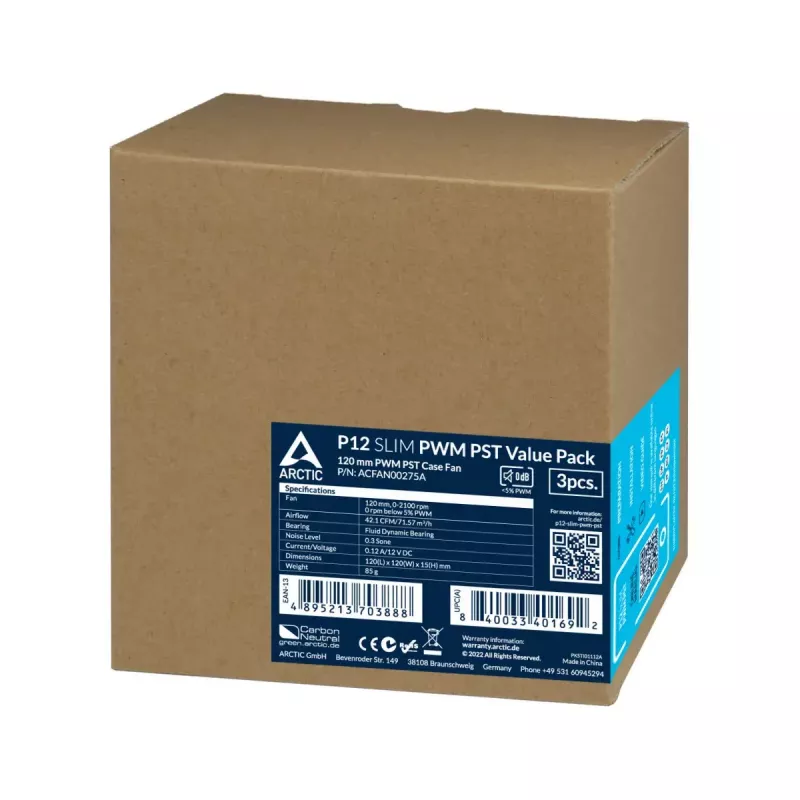 ARCTIC P12 Slim PWM PST Druckoptimierter 120-mm-PWM-Lüfter mit integriertem Y-Kabel