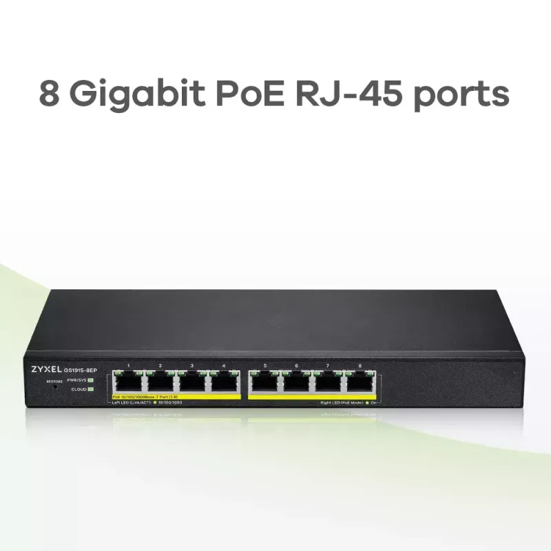 Zyxel GS1915-8EP Managed L2 Gigabit Ethernet (10/100/1000) Power over Ethernet (PoE) Schwarz