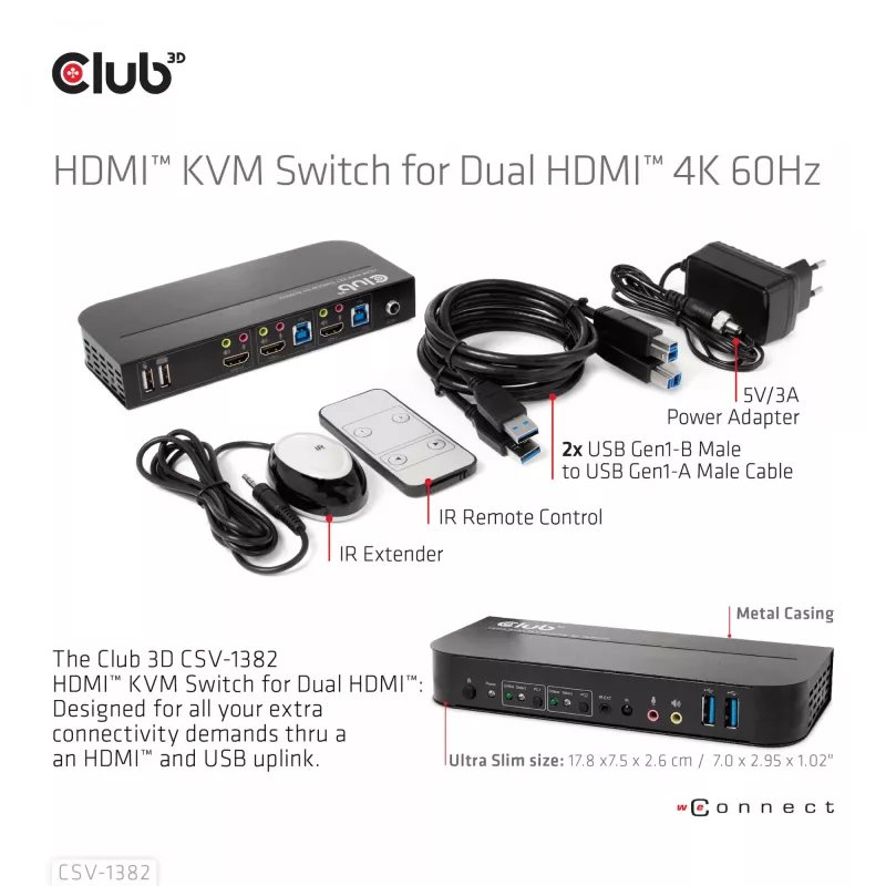 KVM Switch CLUB3D CSV-1382 Dual HDMI 4K 60Hz USB
