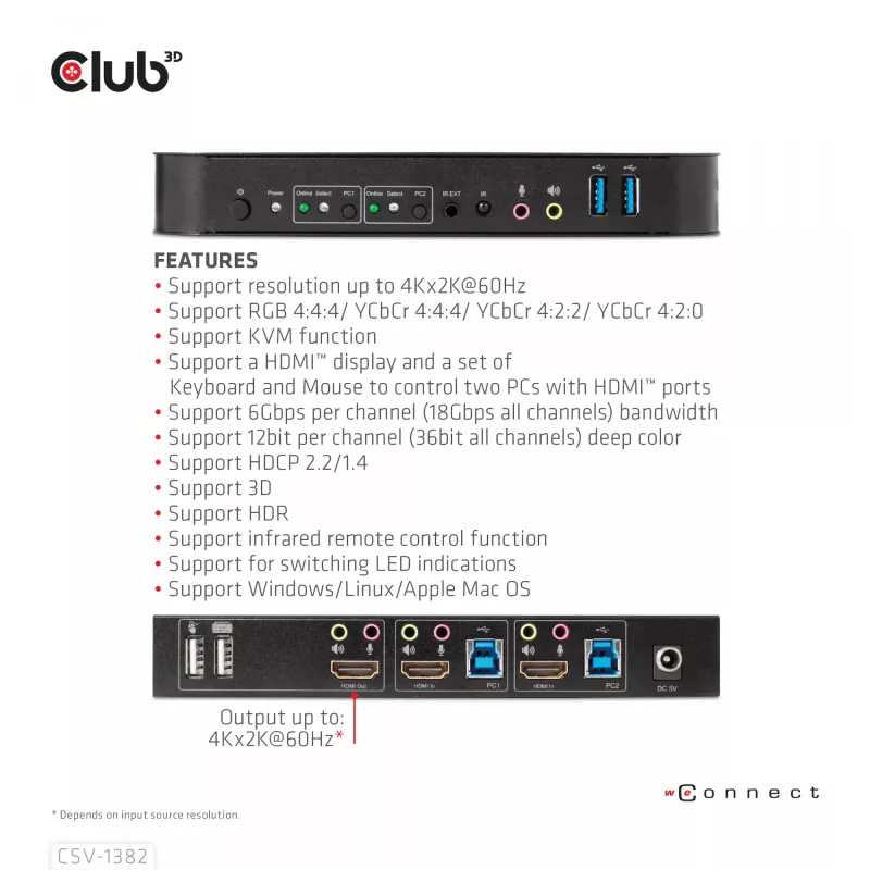 KVM Switch CLUB3D CSV-1382 Dual HDMI 4K 60Hz USB