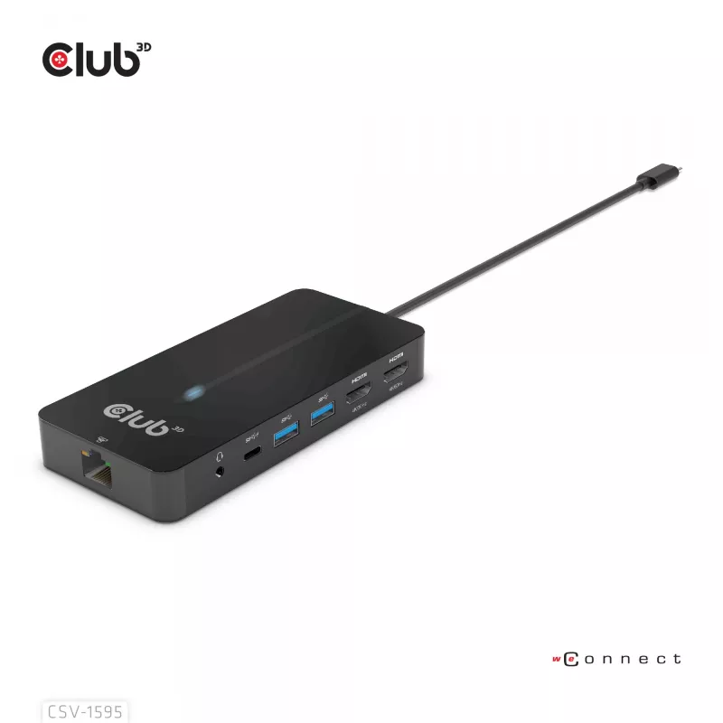 CLUB3D Type-C 7-in-1 Hub mit 2x HDMI, 2x USB Gen1 Type-A, 1x RJ45, 1x 3,5 mm Audio, 1x USB Gen1 Type-C 100W Buchse