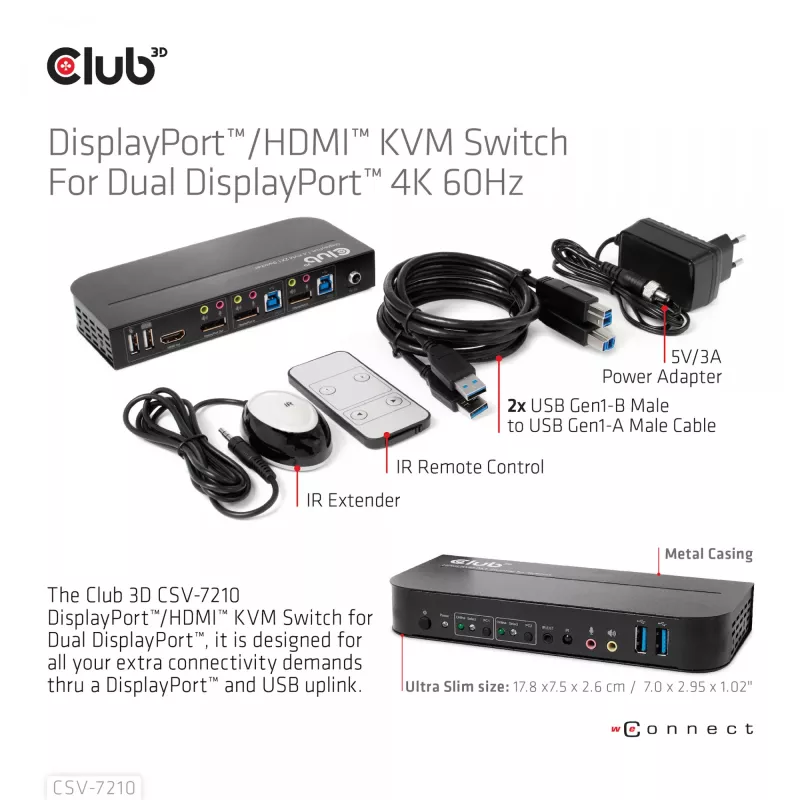 CLUB3D DisplayPort/HDMI KVM Switch für Dual DisplayPort 4K 60Hz