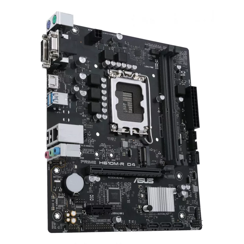 Motherboard ASUS PRIME H610M-R D4 — Intel H610, LGA 1700, Micro ATX, DDR4, 2 DIMM (bis zu 64 GB), M.2 & SATA III, USB Type-A