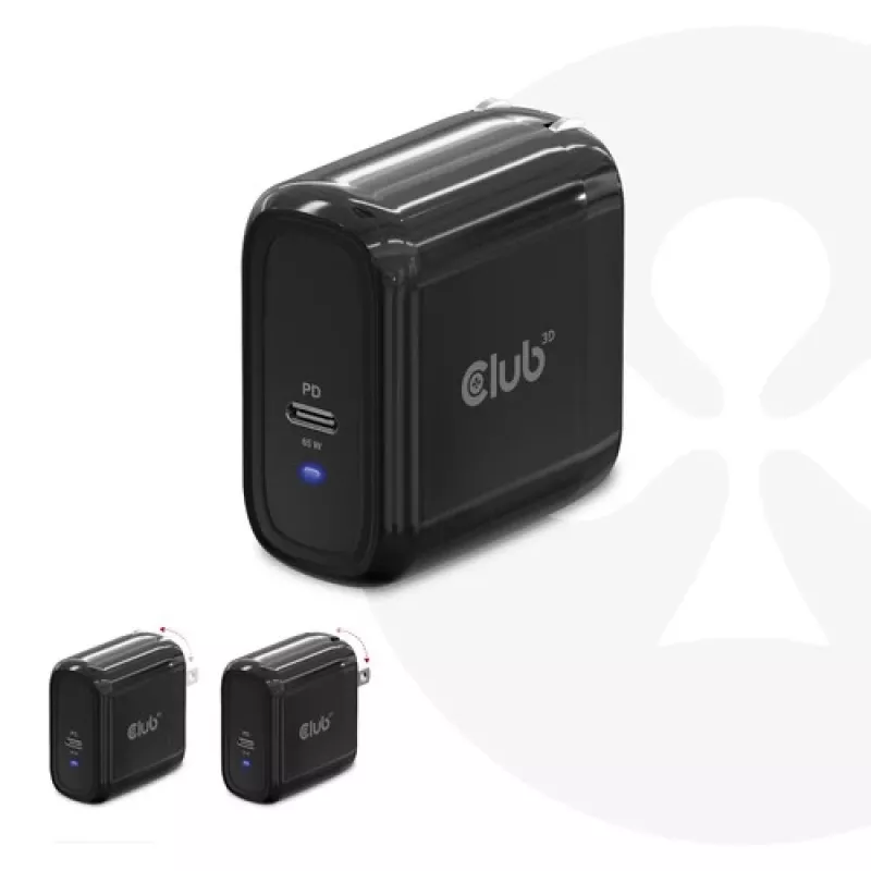 CLUB3D Travel Charger 65W GAN-Technologie, Einzelport USB Type-C, Power Delivery (PD) 3.0 Unterstützung